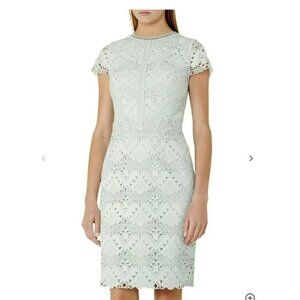 Reiss womens Liza mixed lace dress knee length formal light sage green size 8